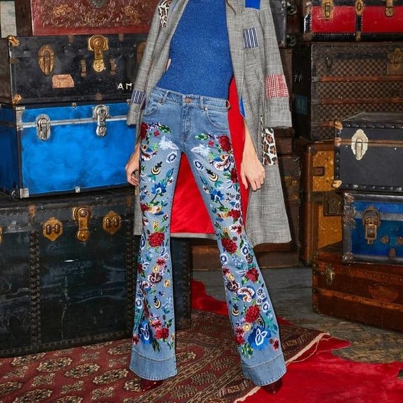Alice + Olivia Denim - Alice + Olivia Floral Embroidered Flare Jeans